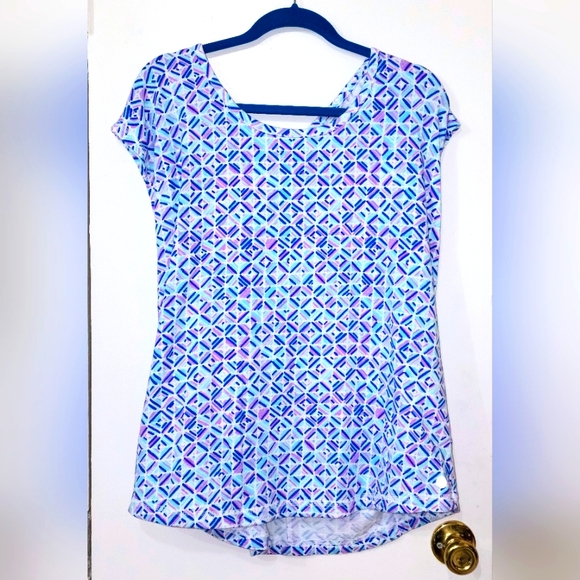 T By Talbots size2X Geometric Shape 1/4 Sleeve Blouse w/ Cut Outs In Back On Top - Picture 1 of 7